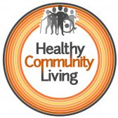 Healthy Community Living logo - orange circles grey people